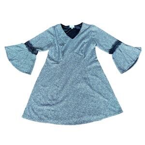 Robbie Bee Dress 1x Long Sleeve Midi Fit and Flare Gray Bell‎ Sleeve NEW